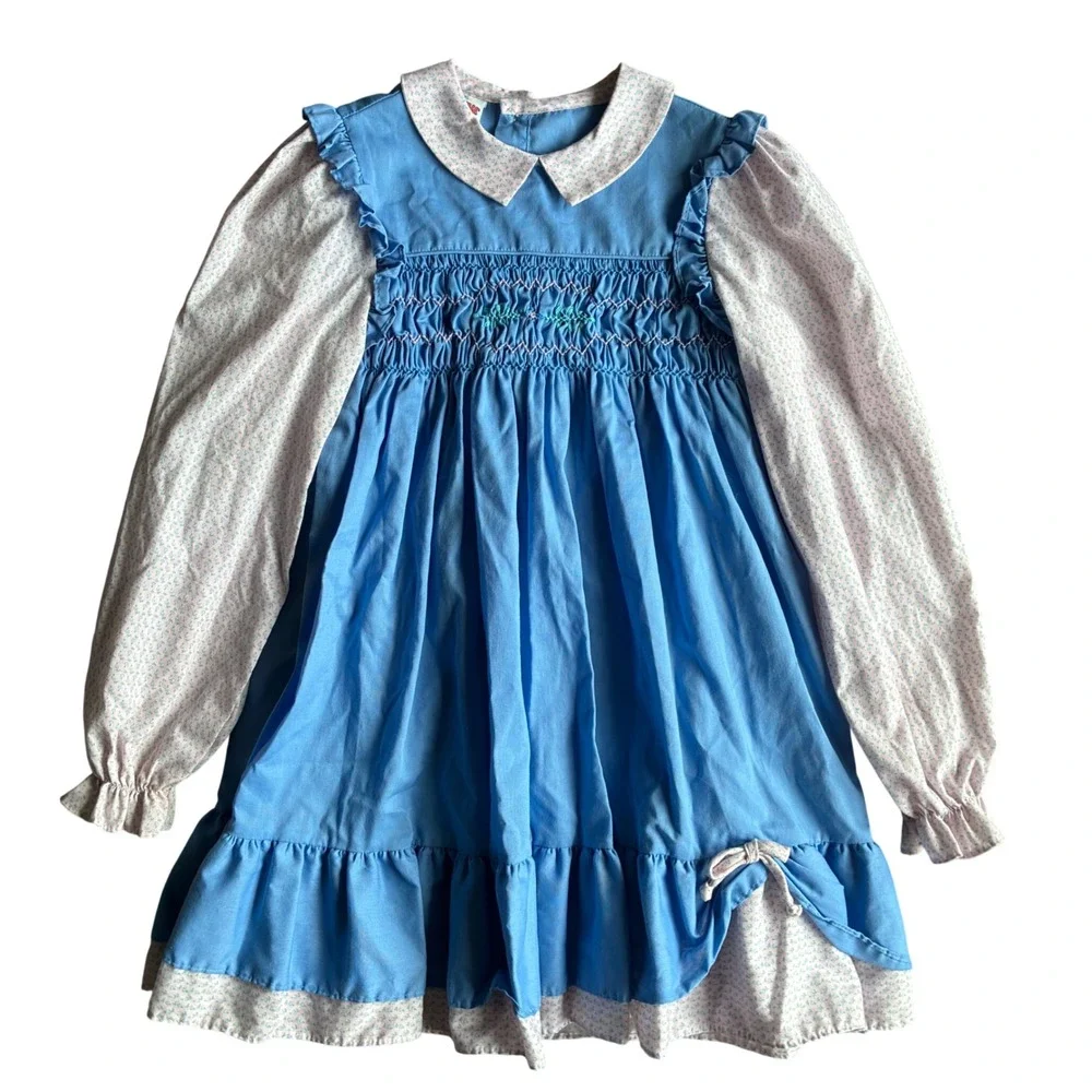 Vintage 90s Winnie The‎ Pooh Smocked Dress Prairie Cottagecore Peter Pan Size 6X